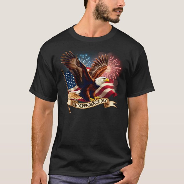 Unabhängigkeitstag Adler Flag Patriotic T-Shirt (Vorderseite)