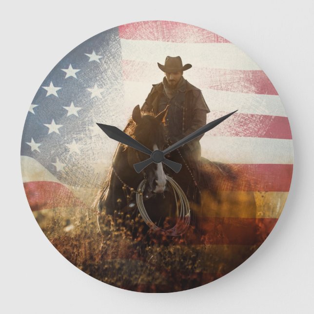 Unabhängigkeitstag Cowboy-Bild. Große Wanduhr (Vorderseite)