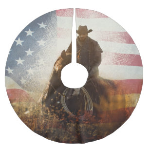 Unabhängigkeitstag Cowboy-Bild. Polyester Weihnachtsbaumdecke