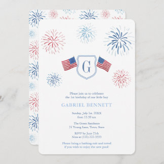 Unabhängigkeitstag Feuerwerk 1. Geburtstag Party Einladung