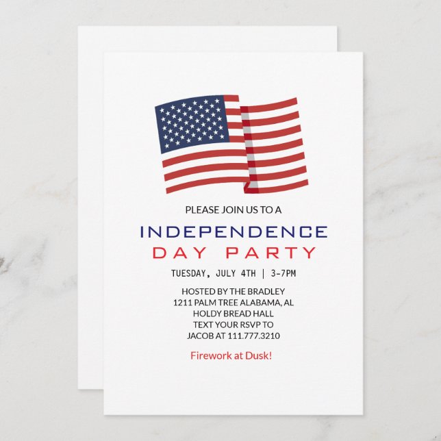 Unabhängigkeitstag für Rote Amerikanische Unabhäng Einladung (Vorne/Hinten)
