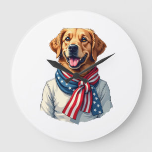 Unabhängigkeitstag Golden Retriever Vintage-Shirt  Große Wanduhr