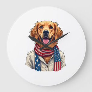 Unabhängigkeitstag Golden Retriever Vintage-Shirt  Große Wanduhr