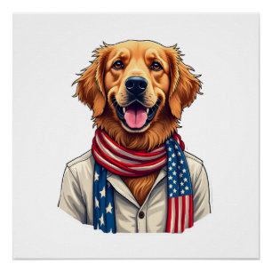 Unabhängigkeitstag Golden Retriever Vintage-Shirt  Poster