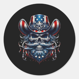 Unabhängigkeitstag Usa Patriot Bart Schädel! 4. Runder Aufkleber