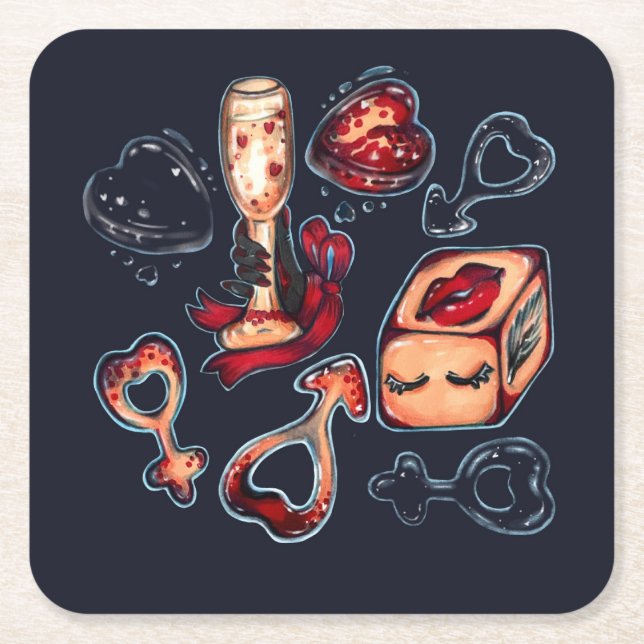 Unanständige Würfel & Champagner Erwachsenen Humor Rechteckiger Pappuntersetzer (Vorderseite)