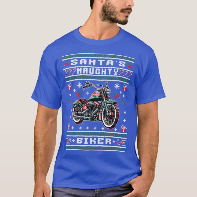 Unanständiger Biker hässlicher Weihnachtspullover T-Shirt (Vorderseite)