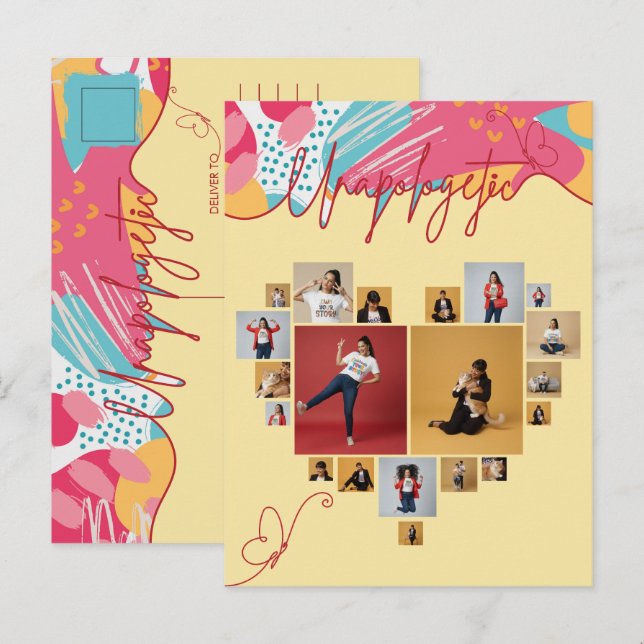 Unapologetic Personalized Feminine Photo Collage Postkarte (Vorne/Hinten)