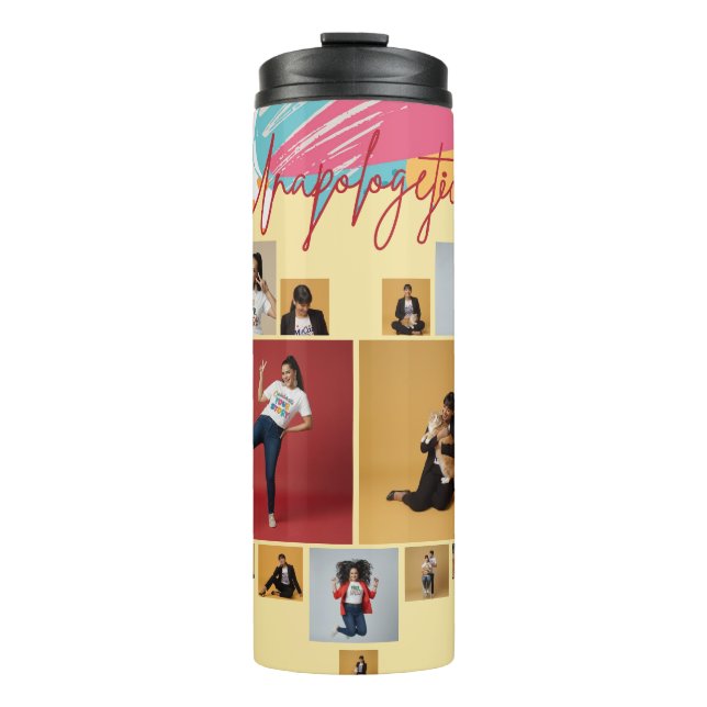 Unapologetic Personalized Feminine Photo Collage Thermosbecher (Vorderseite)