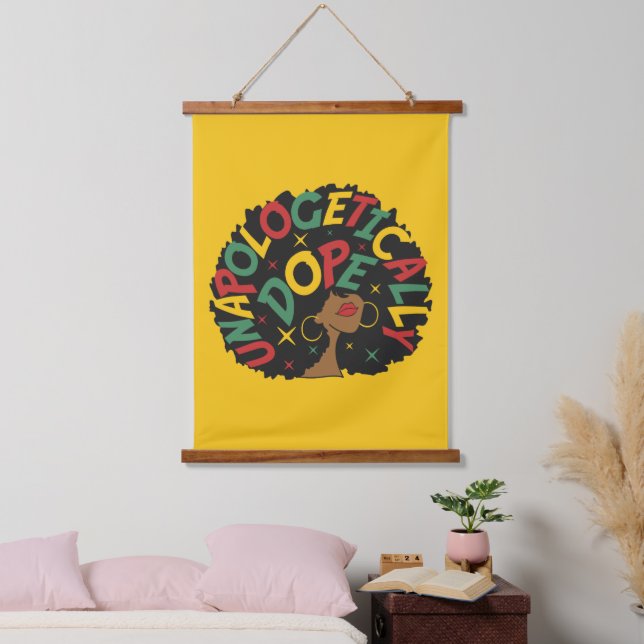 Unapologetisch dope Black Girl Afro Wandteppich Mit Holzrahmen (Schlafzimmer)