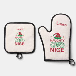 Unartige oder nette Weihnachtsfrösche mit Santa-De Ofenhandschuh & Topflappen-Set