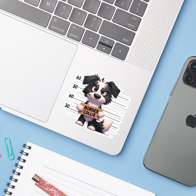 Unartiger Border Collie Aufkleber (Laptop mit iPhone)