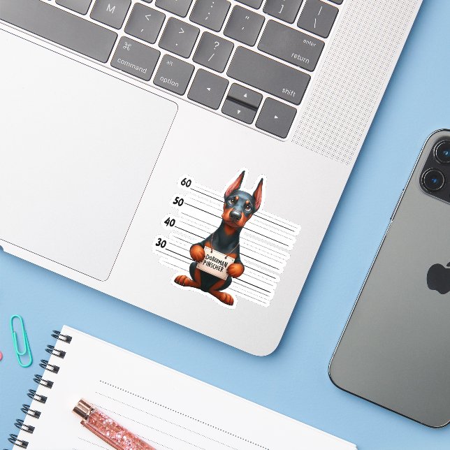 Unartiger Dobermann Pinscher Aufkleber (Laptop mit iPhone)