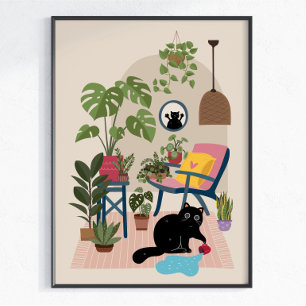 Unartiger schwarzer Kater Süßer lustiger verspielt Poster