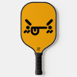 Unartiger wütender orangefarbener Gesichtsausdruck Pickleball Schläger