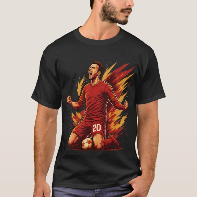 Unaufhaltsamer Sieg - kühne Red Soccer Celebration T-Shirt (Vorderseite)