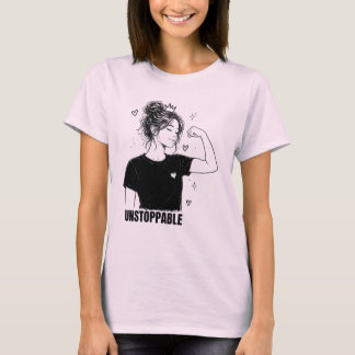 Unaufhaltsames starkes Mädchen Line Art mit Krone T-Shirt