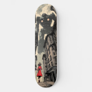 "Unbedachtes" Comic-Buchgirl gegenüber Riesenrobot Skateboard