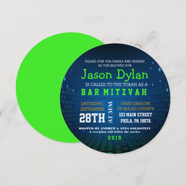 UNBEDINGTES VIDEOSPIEL Bar Mitzvah Runde Einladung (Vorne/Hinten)