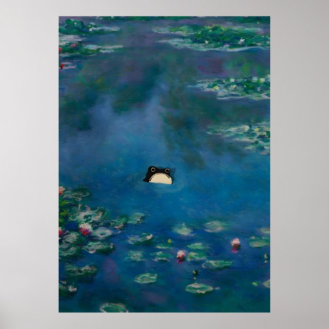 Unbeeindruckter Frosch, Monet Wasserlilie Frosch d Poster (Vorne)