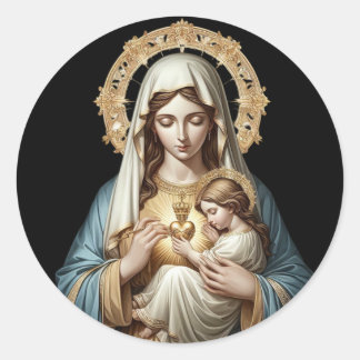 Unbefleckte Empfängnis Maria hält Jesus Runder Aufkleber
