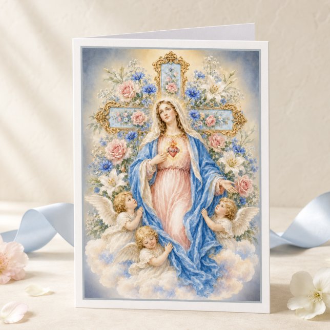 Unbeflecktes Herz Mariä Floral Katholisch Karte (Von Creator hochgeladen)