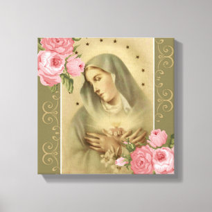 "Unbeflecktes Herz Mariä Rosa Rosen Lilien Sterne Leinwanddruck