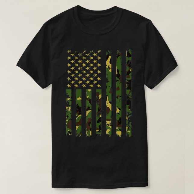 Unbehagen in der Camouflage Amerikanische Flagge U T-Shirt (Design vorne)