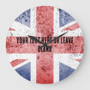Unbehagliches Design der Union Jack. Text anpassen Große Wanduhr