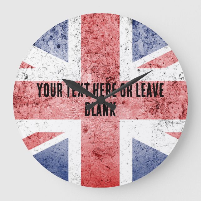 Unbehagliches Design der Union Jack. Text anpassen Große Wanduhr (Vorderseite)