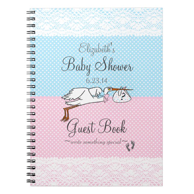 Unbekanntes Geschlecht-Storch Babyparty-Gast-Buch Notizblock (Vorderseite)