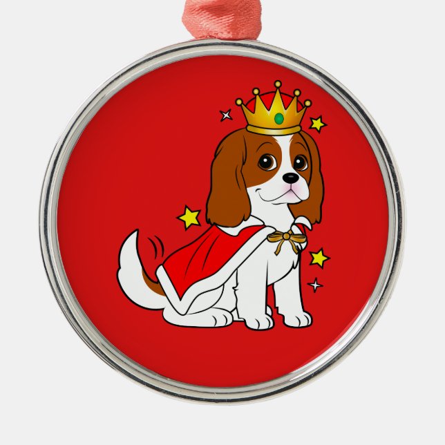 Unbekümmerter Königcharles Spaniel mit Krone und Ornament Aus Metall (Vorne)