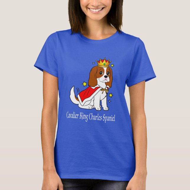 Unbekümmerter Königcharles Spaniel mit Krone und T-Shirt (Vorderseite)