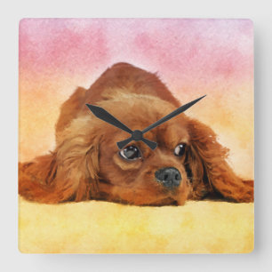 Unbekümmerter Königcharles Spaniel Quadratische Wanduhr
