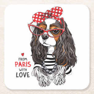 Unbekümmerter Königcharles Spaniel von Paris mit Rechteckiger Pappuntersetzer