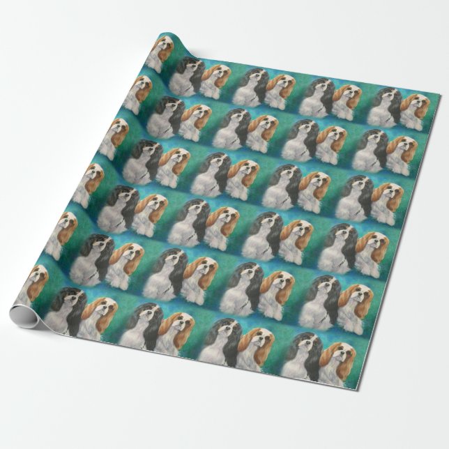 Unbekümmertes Königcharles Spaniel-Packpapier Geschenkpapier (Ungerollt)