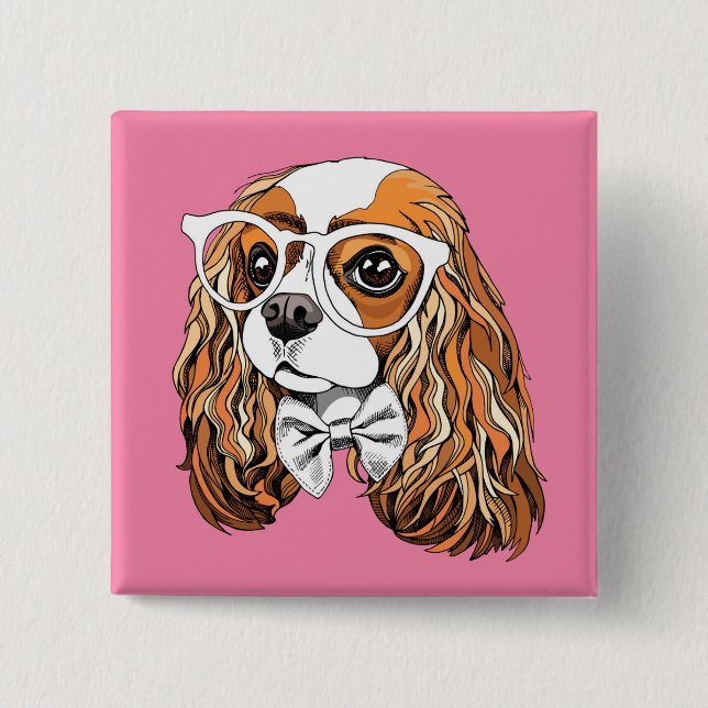 Unbekümmertes Königcharles Spaniel-Porträt Button (Vorderseite)