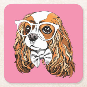Unbekümmertes Königcharles Spaniel-Porträt Rechteckiger Pappuntersetzer