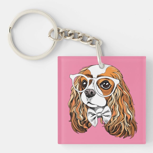 Unbekümmertes Königcharles Spaniel-Porträt Schlüsselanhänger (Vorderseite)