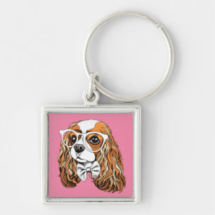 Unbekümmertes Königcharles Spaniel-Porträt Schlüsselanhänger