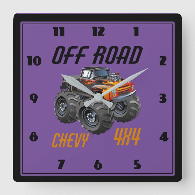 Unbemannte LKW-Uhr für Kinderzimmer Quadratische Wanduhr (Vorderseite)