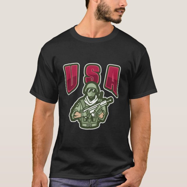 Unbesiegbarer Soldat Styled U S A T-Shirt (Vorderseite)