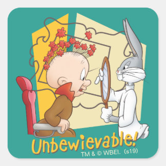 "Unbewievable" Barber BUGS BUNNY™ & Elmer Fudd Quadratischer Aufkleber