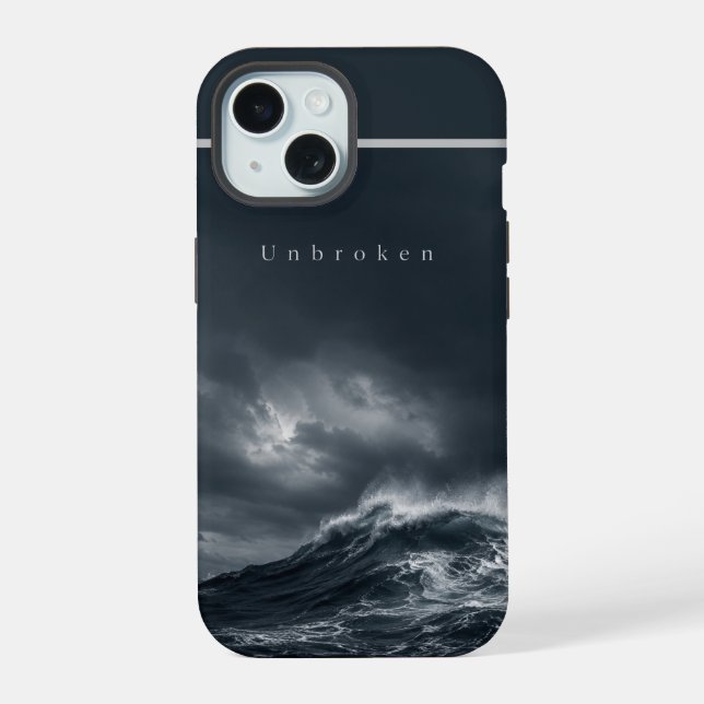 Unbroken - Dunkle stürmische Ozean-Ästhetik-Zitat iPhone 15 Hülle (Rückseite)