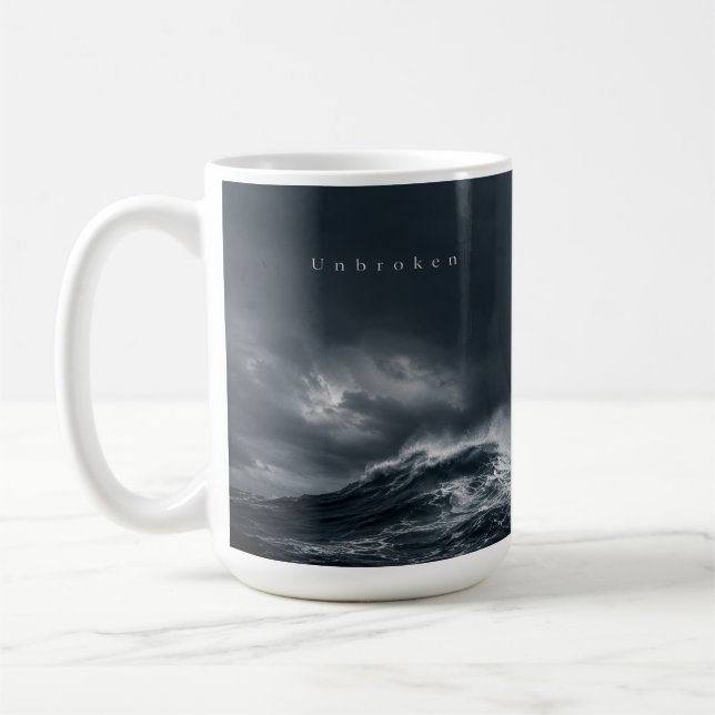 Unbroken - Dunkle stürmische Ozean-Ästhetik-Zitat Kaffeetasse (Links)