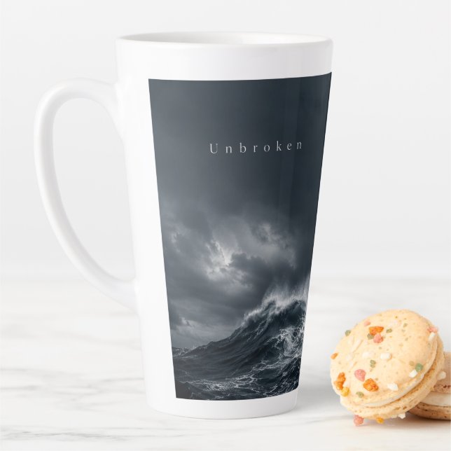 Unbroken - Dunkle stürmische Ozean-Ästhetik-Zitat Milchtasse (Beispiel)