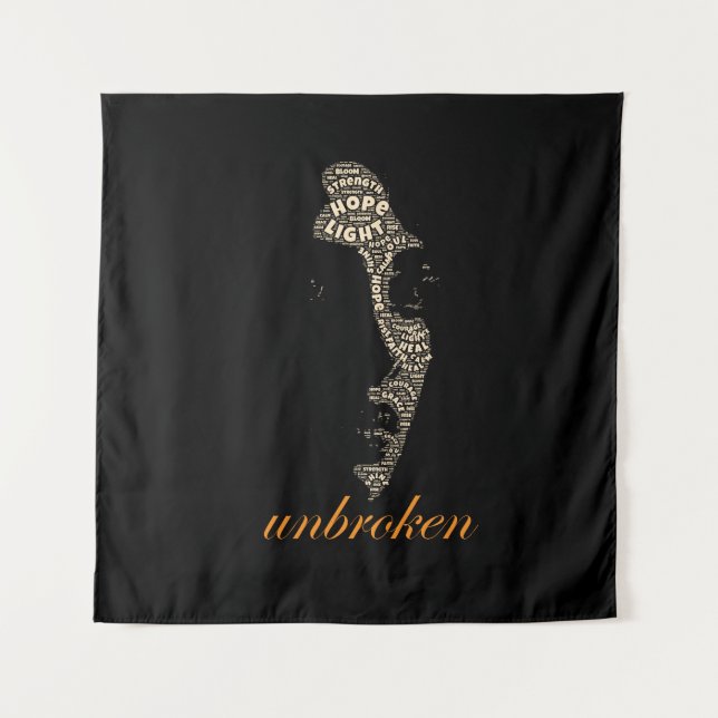Unbroken Woman Typography Wandteppich (Vorderseite)