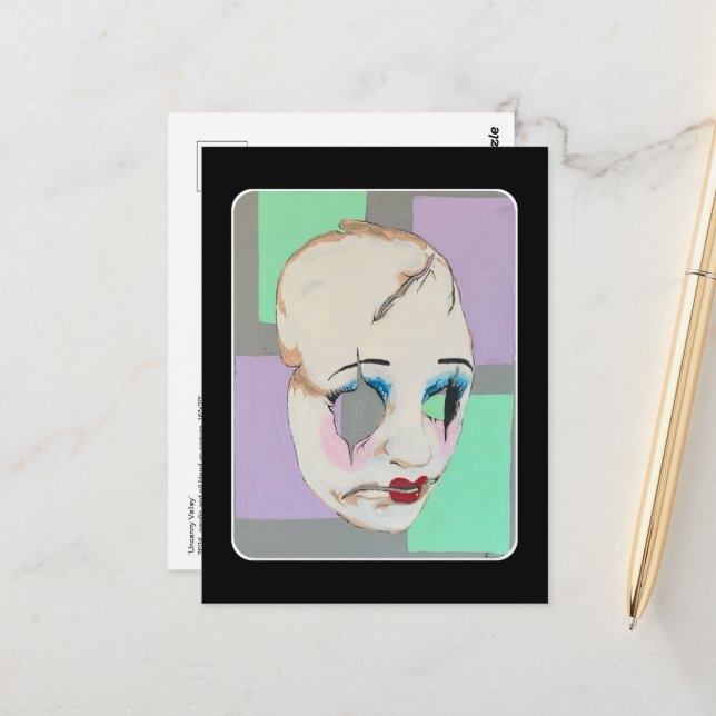 'Uncanny Valley' Malerei auf einem Postkarte (Vorderseite/Rückseite Beispiel)