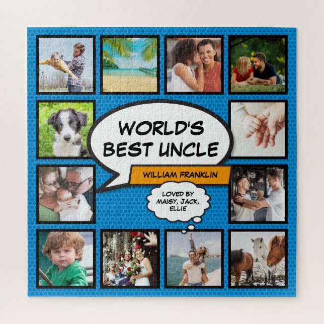 Uncle 12 Foto Collage Comic Book Fun Blue Puzzle (Vertikal)