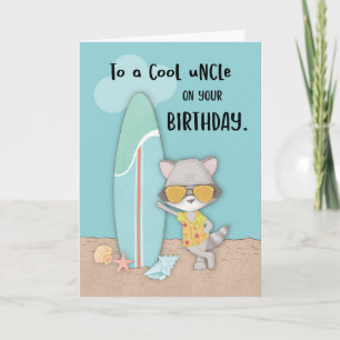 Uncle Birthday Beach Funny Cool Raccoon Karte
